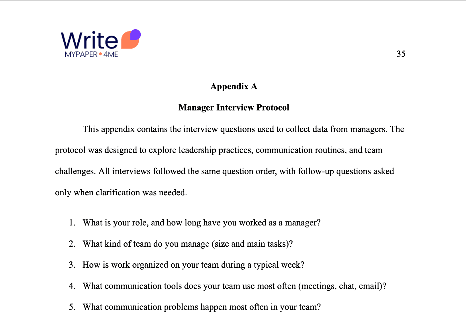 Qualitative research paper appendix